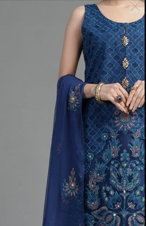 Blue Blossom Party Wear - SUNNY Embroidery Creations