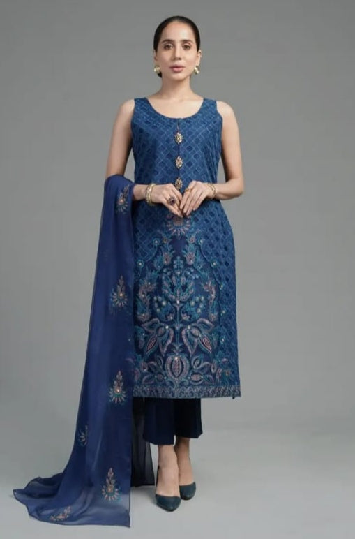 Blue Blossom Party Wear - SUNNY Embroidery Creations