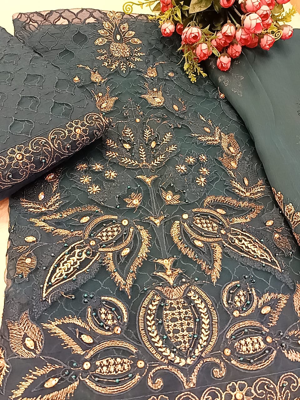 Blue Blossom Party Wear - SUNNY Embroidery Creations