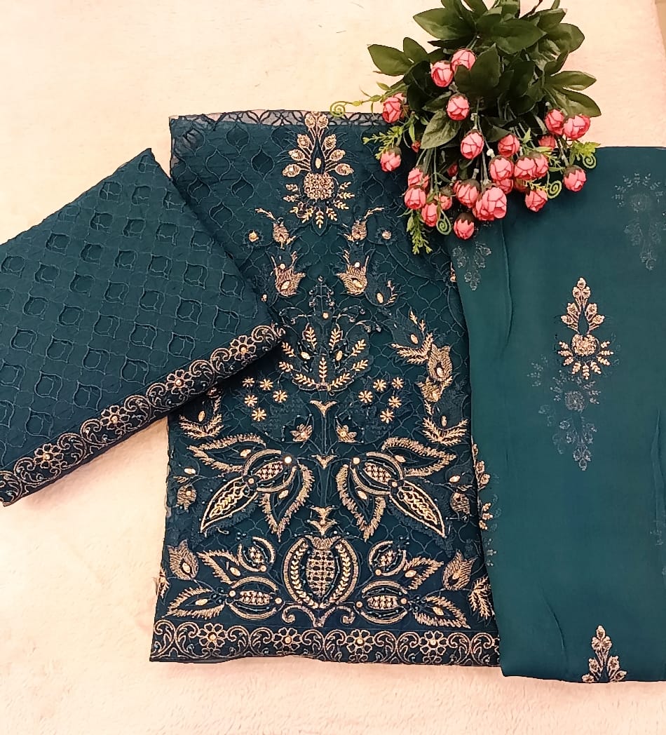 Blue Blossom Party Wear - SUNNY Embroidery Creations