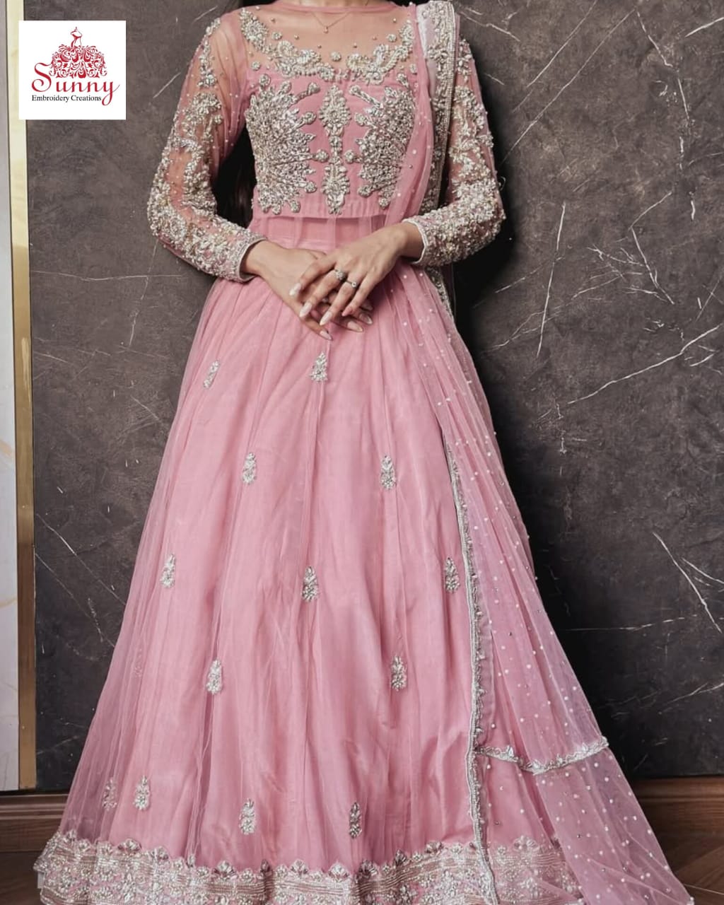 Classic Coral Charm Party Wear - SUNNY Embroidery Creations