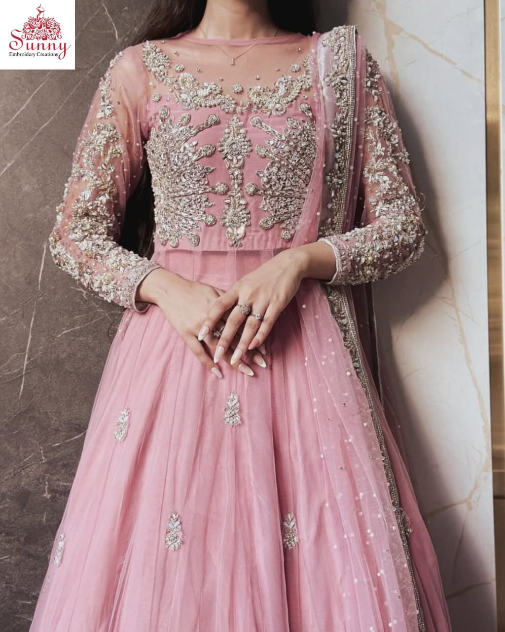 Classic Coral Charm Party Wear - SUNNY Embroidery Creations
