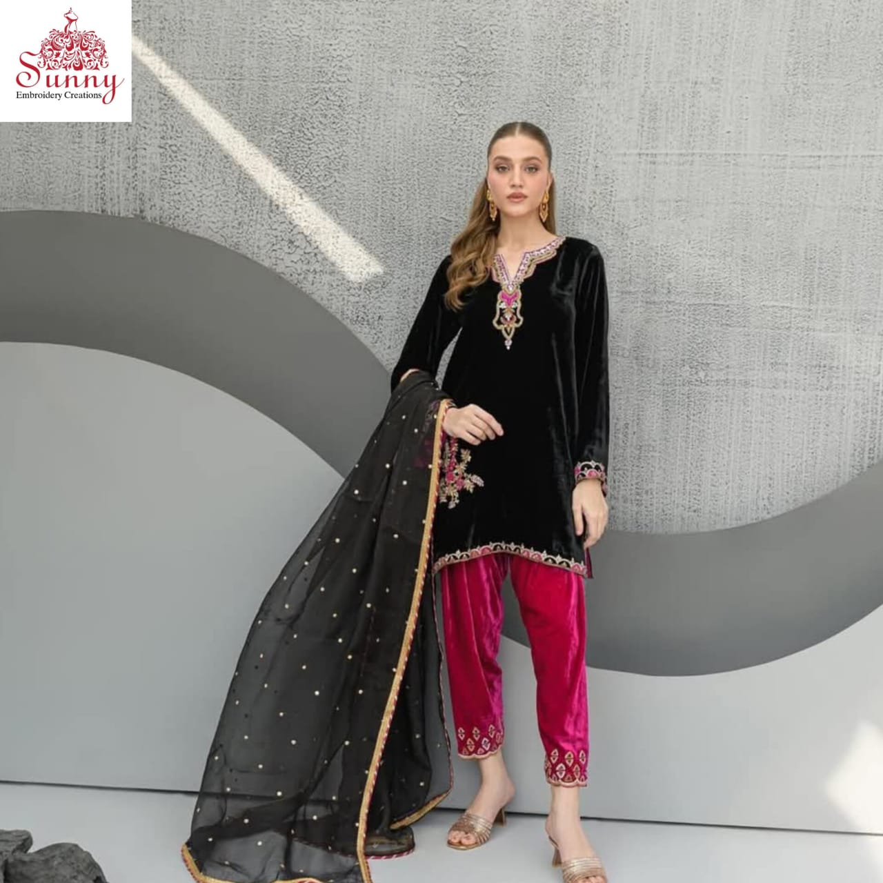 Velvet Hand Embroidered Party Wear - SUNNY Embroidery Creations