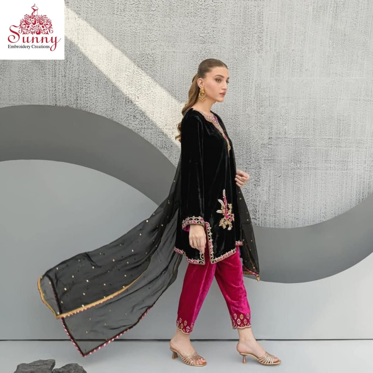 Velvet Hand Embroidered Party Wear - SUNNY Embroidery Creations