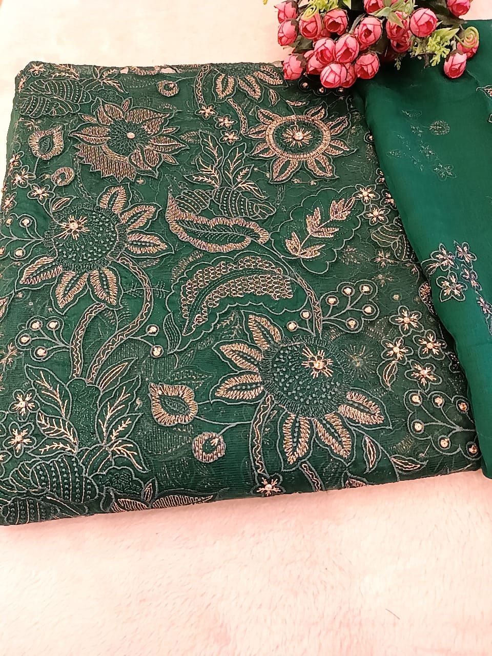 Cut Work Charm Green Party Wear - SUNNY Embroidery Creations