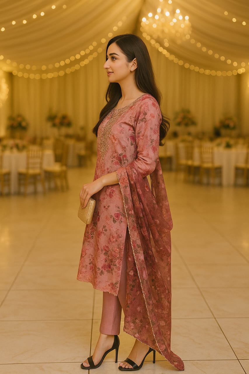 Floral hand-embroidered gotta neckline