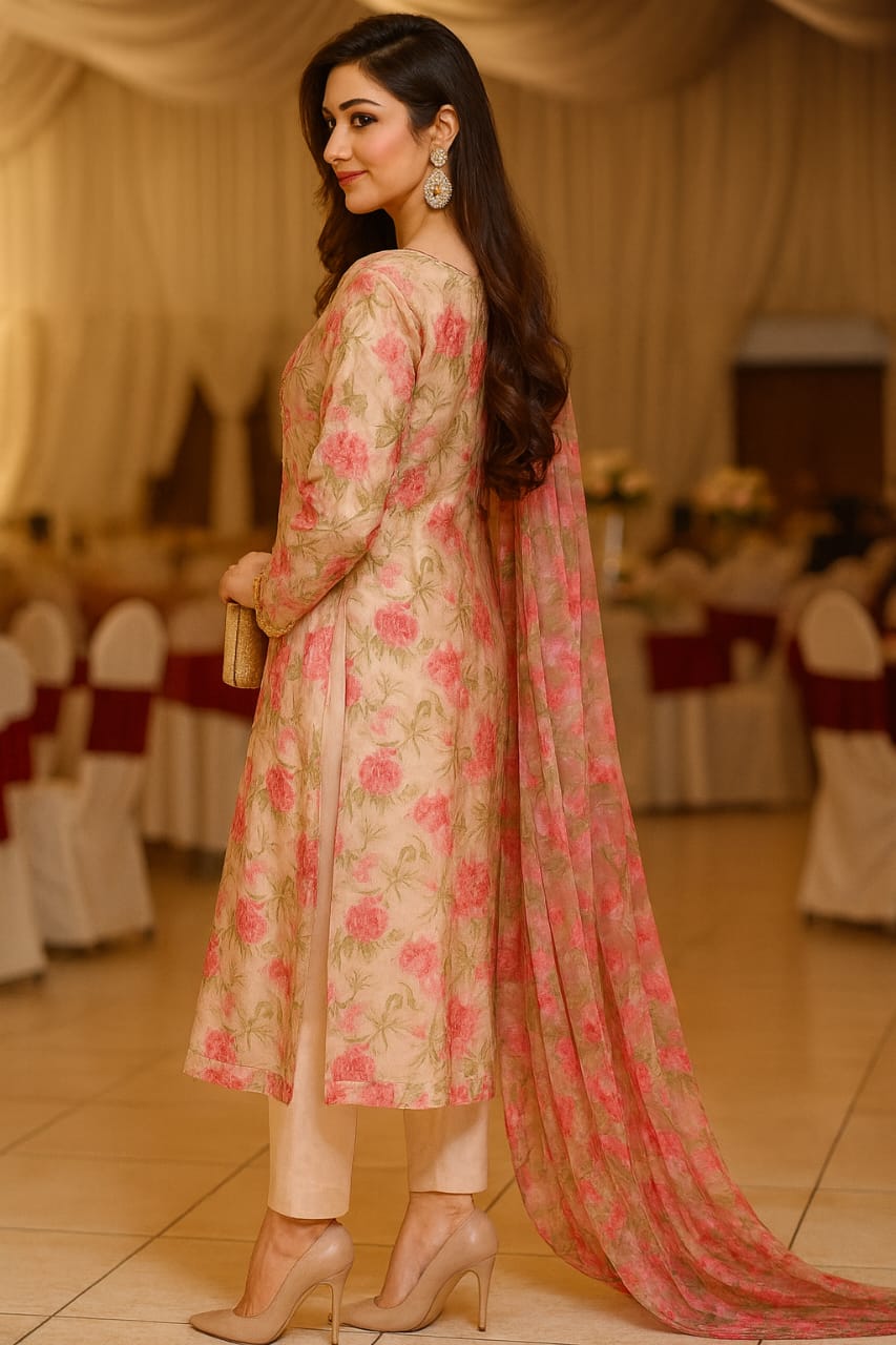 Floral hand-embroidered gotta neckline