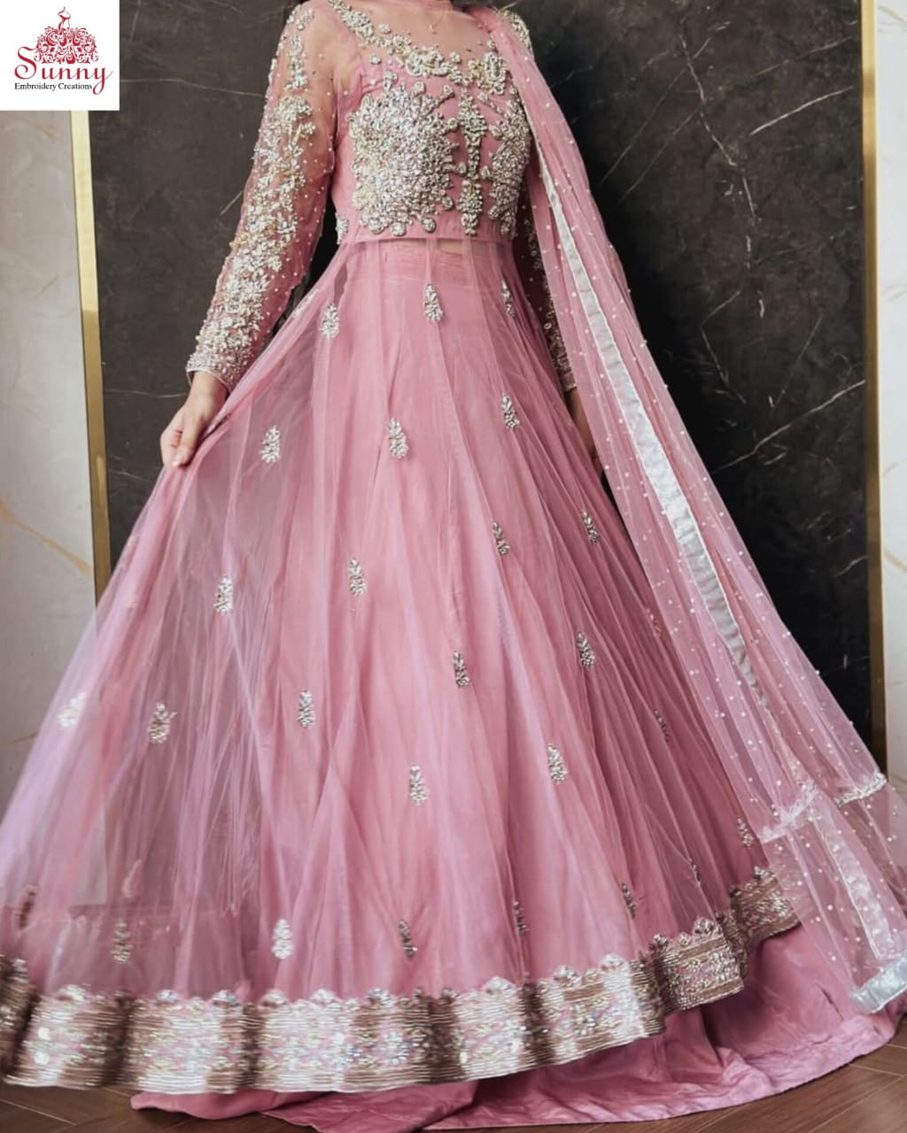 Classic Coral Charm Party Wear - SUNNY Embroidery Creations
