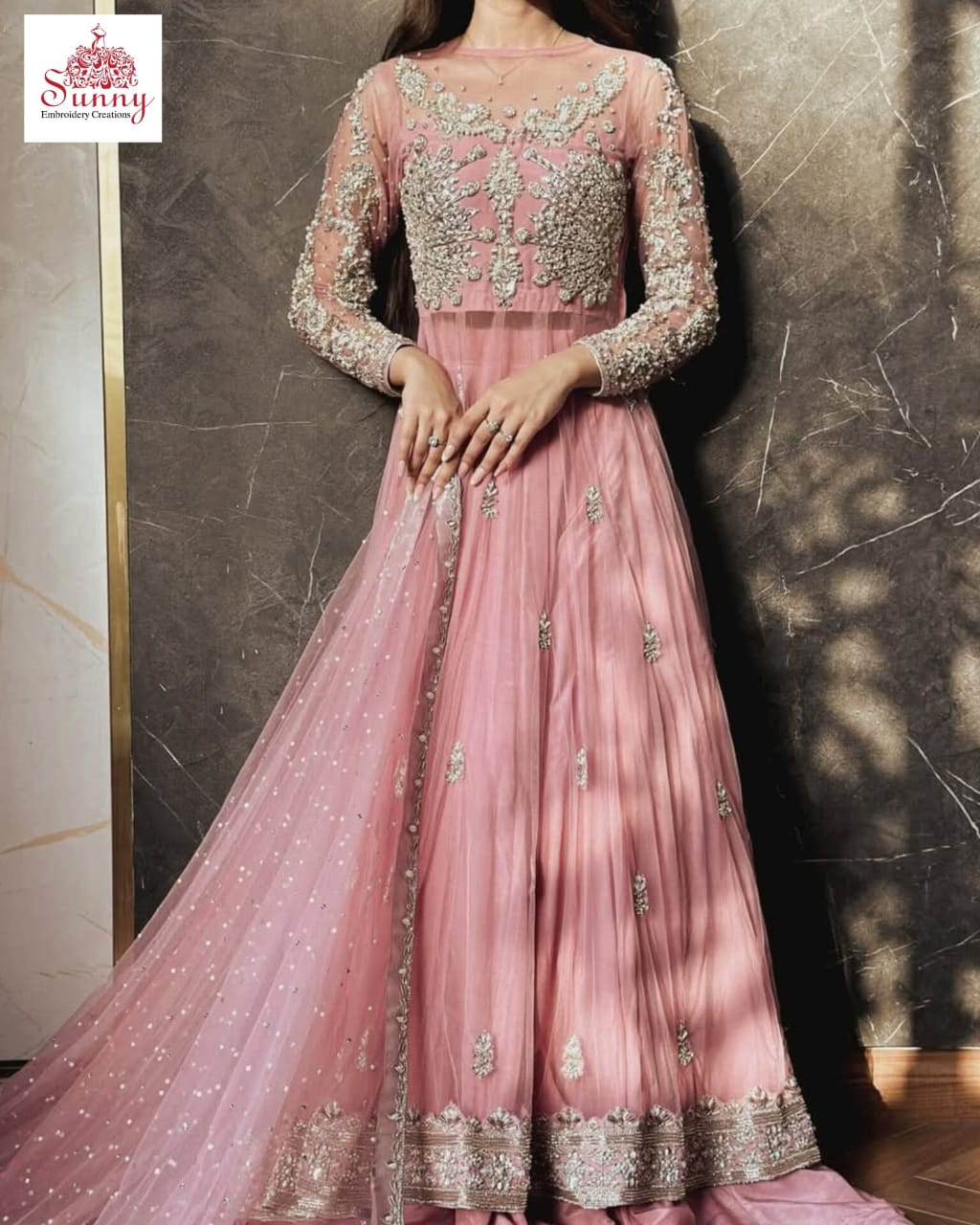 Classic Coral Charm Party Wear - SUNNY Embroidery Creations