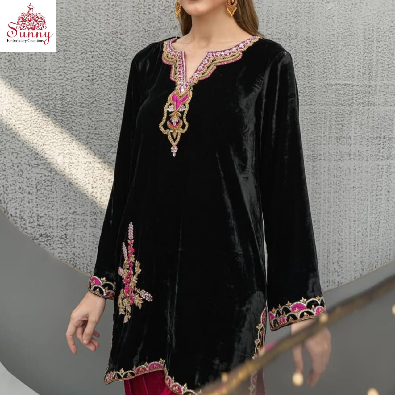 Velvet Hand Embroidered Party Wear - SUNNY Embroidery Creations