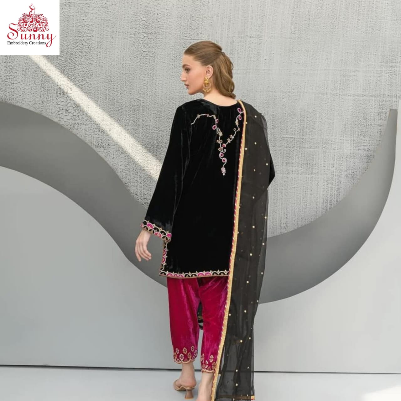 Velvet Hand Embroidered Party Wear - SUNNY Embroidery Creations