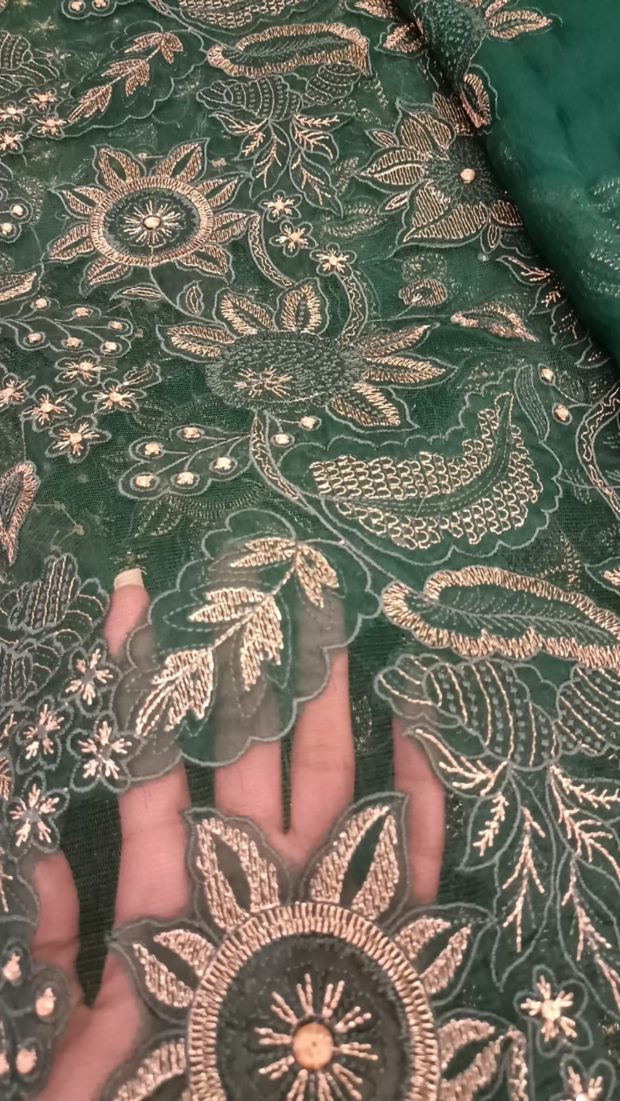 Cut Work Charm Green Party Wear - SUNNY Embroidery Creations