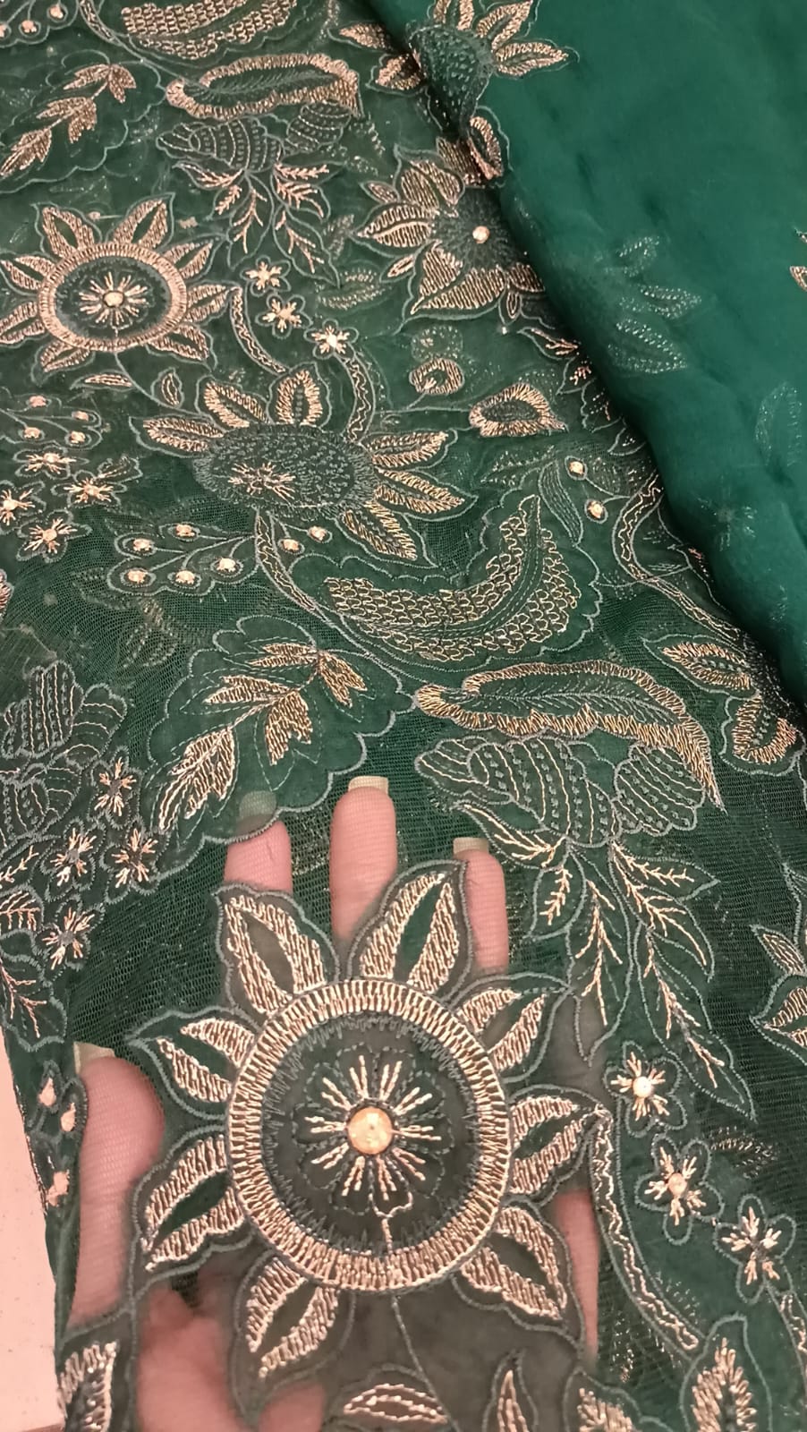 Cut Work Charm Green Party Wear - SUNNY Embroidery Creations