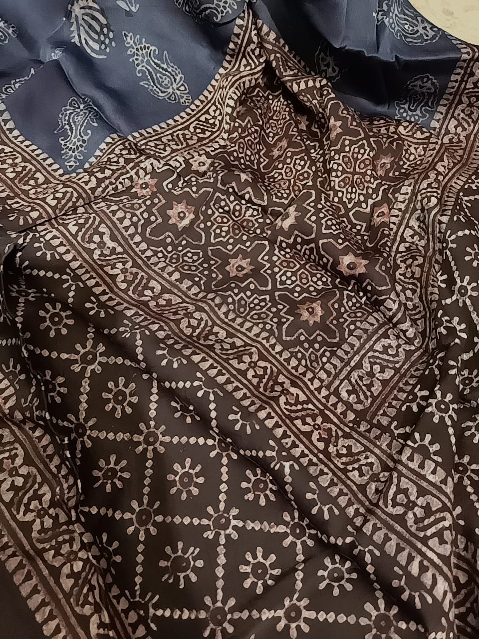 silk ajrak handmade block printed