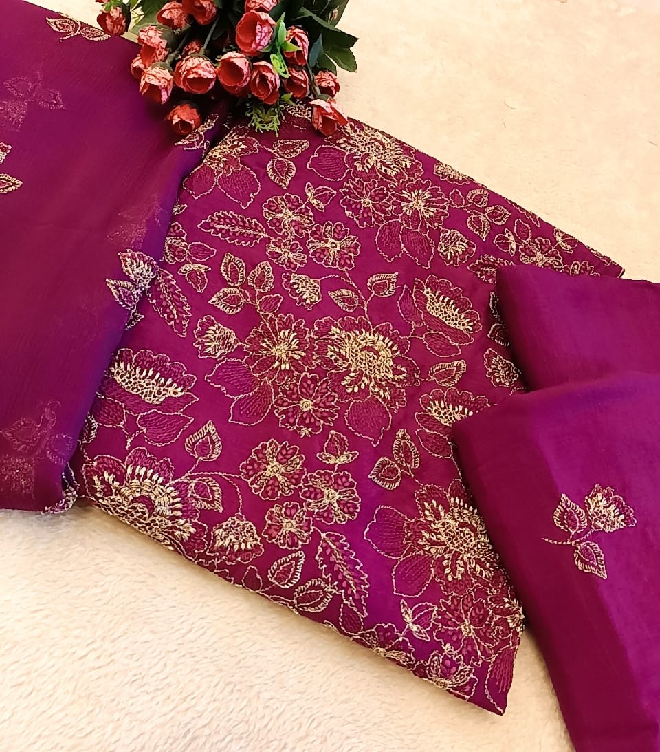 Raw Silk Party Wear - SUNNY Embroidery Creations