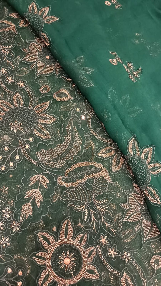 Cut Work Charm Green Party Wear - SUNNY Embroidery Creations